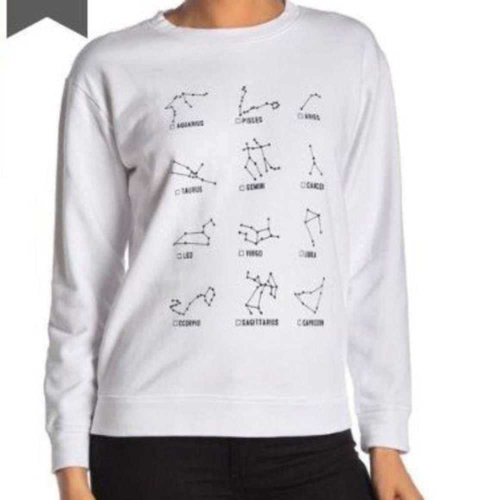 J. Crew Women's White Zodiac Print Crew Neck Pullover Sweater Size XS